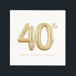 Gold Forty 40th Birthday Balloon Party Napkin<br><div class="desc">Celebrate your 40th birthday in Style with Our Gold Confetti Forty 40th Birthday Balloon Napkins! Make your milestone birthday shimmer with our Gold Forty 40th Birthday Balloon napkins! These elegant napkins feature a festive design with a gold confetti "40" birthday balloon, perfect for marking this special occasion. Crafted from high-quality,...</div>