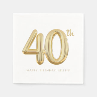 Gold Forty 40th Birthday Balloon Party Napkin