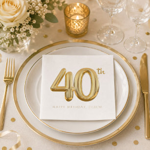 Gold Forty 40th Birthday Balloon Party Napkin