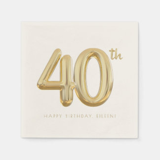 Gold Forty 40th Birthday Balloon Party Napkin