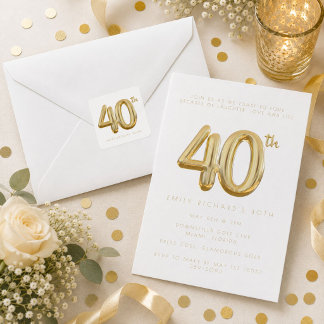 Gold Forty 40th Birthday Balloon Party Square Sticker