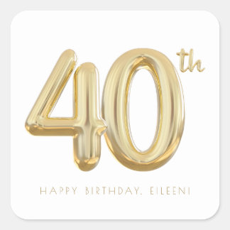 Gold Forty 40th Birthday Balloon Party Square Sticker