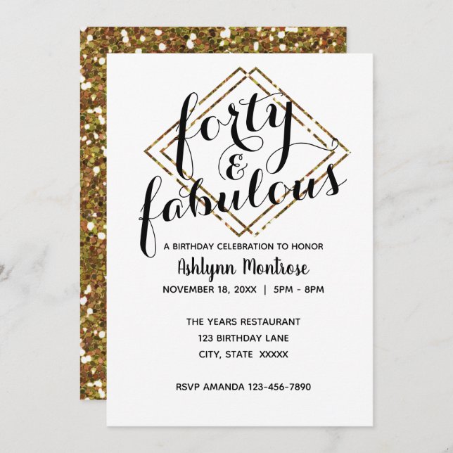 Gold Forty & Fabulous Invitation (Front/Back)
