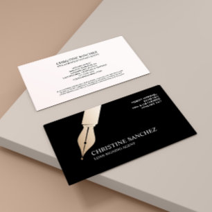 GOLD FOUNTAIN PEN PUBLIC NOTARY SINGNING AGENT BUSINESS CARD
