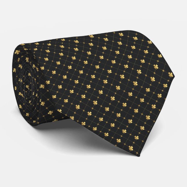 Gold Four Leaf Clover Tie (Rolled)