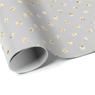 Gold Foxier Confetti Small Polka Dots Silver Grey Wrapping Paper