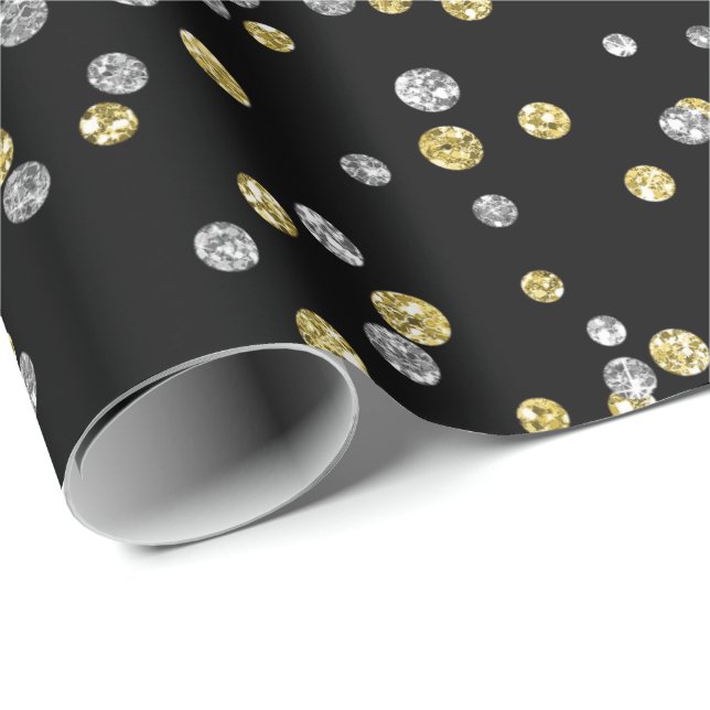 Gold Foxier Diamonds Metallic Black Confetti Lux Wrapping Paper (Roll Corner)