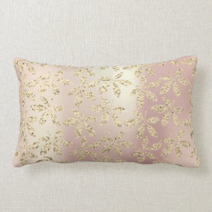 Gold Foxier Rose Gold Pink Metallic Grass Leafs Lumbar Cushion