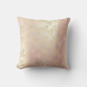 Gold Foxier Rose Gold Pink Metallic Hearts Cushion