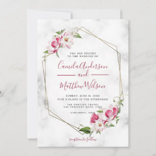 Gold Frame And Flowers Wedding Invitation
