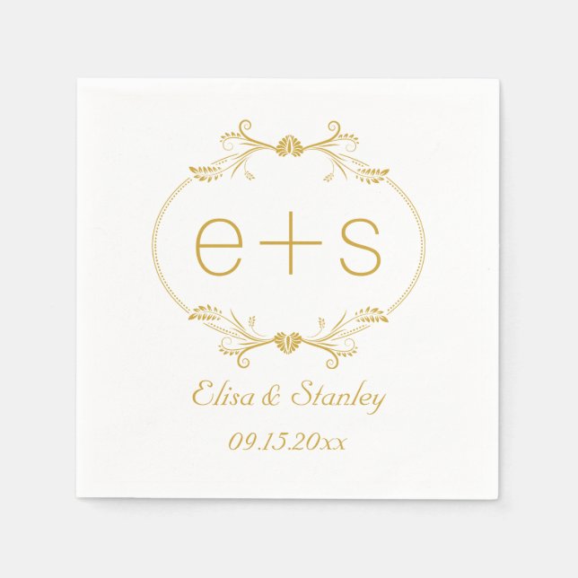 Gold frame and initials elegant monogram wedding napkin (Front)