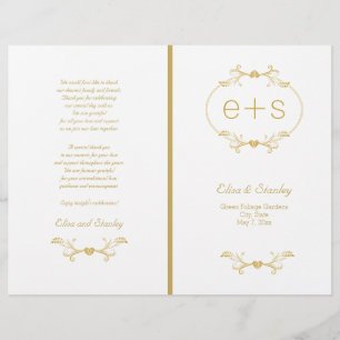 Gold frame and initials folded wedding program