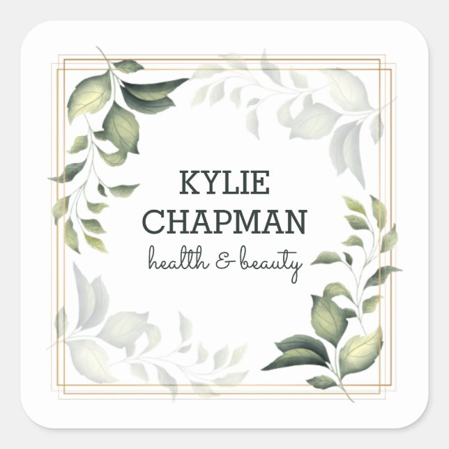 Gold Frame And Leaves Square Sticker (Front)