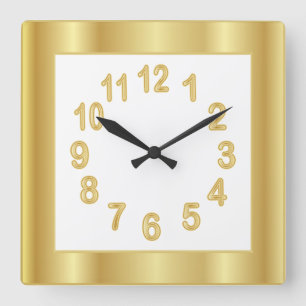 Gold Frame and Numbers Choose Background Colour Square Wall Clock
