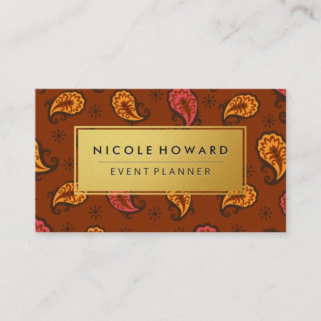 Gold Frame Artistic Paisley Business Card (Front)
