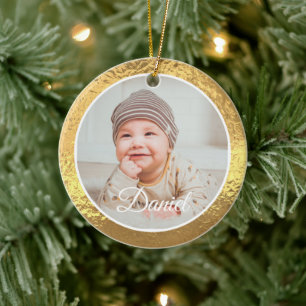 gold Frame Baby's First Christmas Ceramic Ornament
