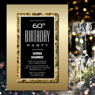 Gold Frame Black 60th Birthday Party Invitation