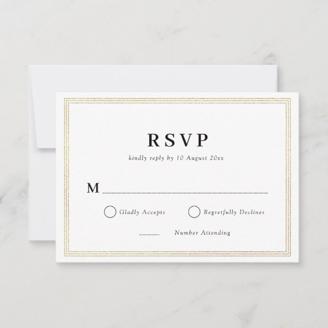 gold frame black and white wedding RSVP card (Front)
