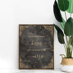 Gold Frame Black Marble How Many Kisses Game Poster
