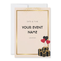 Gold Frame Black Present Red Heart Balloon