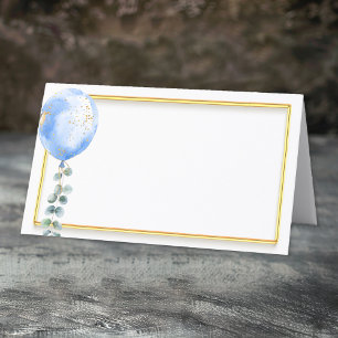 Gold Frame & Blue Balloon Place Card