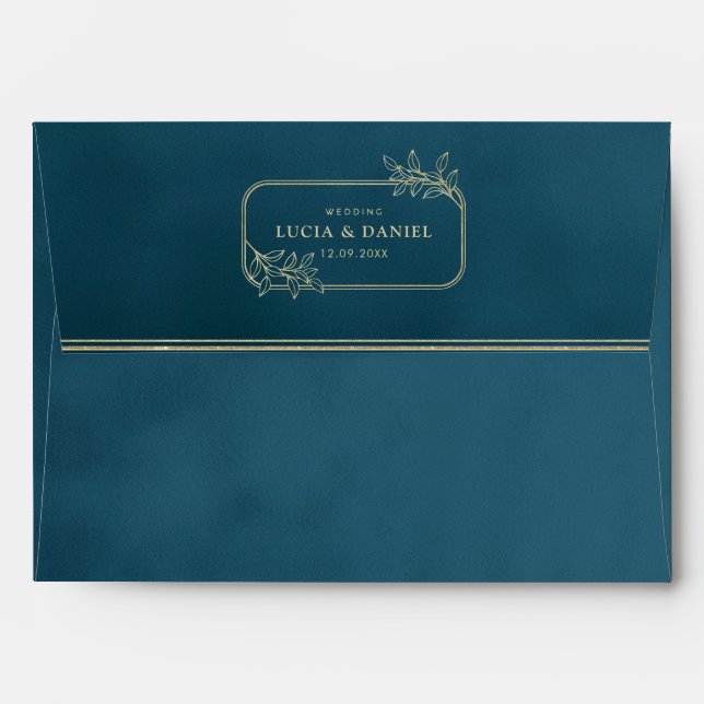 Gold Frame & Blue Indigo Velvet Wedding Envelope (Back (Top Flap))