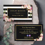 Gold Frame Blush Floral Black White Stripes Business Card<br><div class="desc">Make a lasting impression with potential clients and customers with our Gold Frame and Pink Floral Black White Stripes Business Card. This card features a stunning design, with a gold frame, pink floral, and black and white stripes that is sure to catch the eye. The back of the card includes...</div>