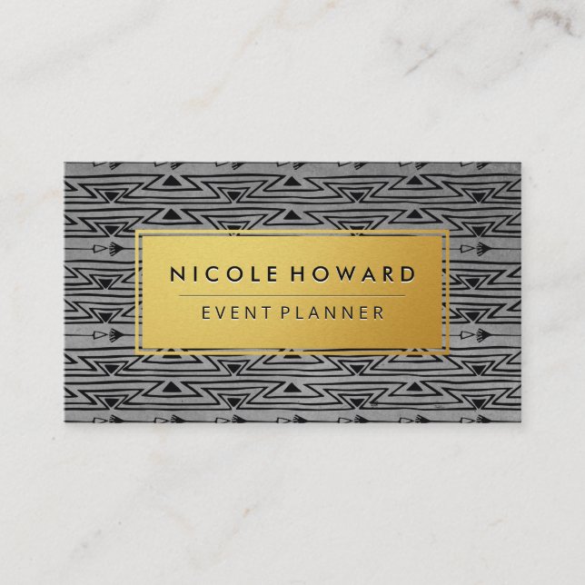 Gold Frame Bohemian Pattern Business Card (Front)