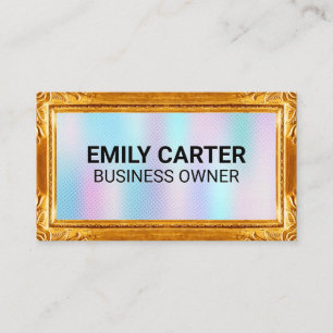 Gold Frame Border   Holographic Gradient Business Card