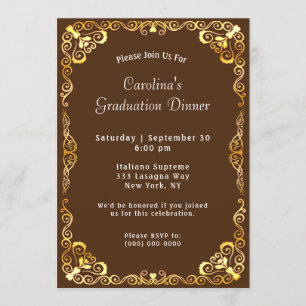 Gold Frame Brown Graduation Invitation