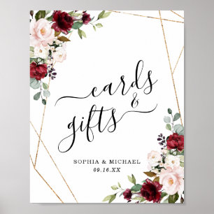 Gold Frame Burgundy Floral Cards and Gifts Sign