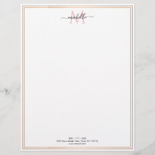 gold frame chic script monogram  custom letterhead