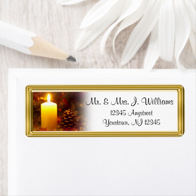 Gold Frame Christmas Candle Return Address Label (Insitu)