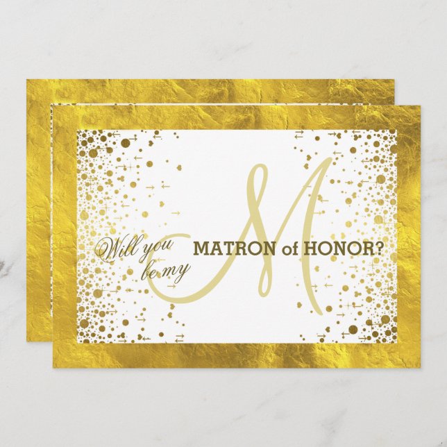 Gold Frame Confetti Will You Be My Matron of Honou Invitation (Front/Back)