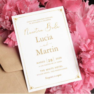 Gold Frame Cream Spanish Nuestra Boda Invitation