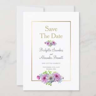 Gold Frame Dahlia Floral Wedding Save the Date Invitation