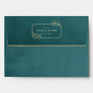 Gold Frame & Emerald Velvet Texture Wedding Envelope