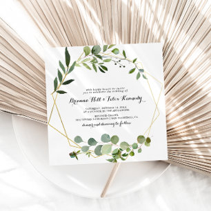 Gold Frame Eucalyptus Calligraphy Square Wedding Invitation