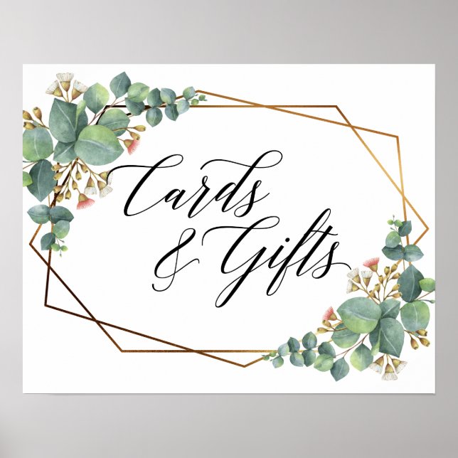 Gold Frame Eucalyptus Wedding Cards and Gifts sign (Front)