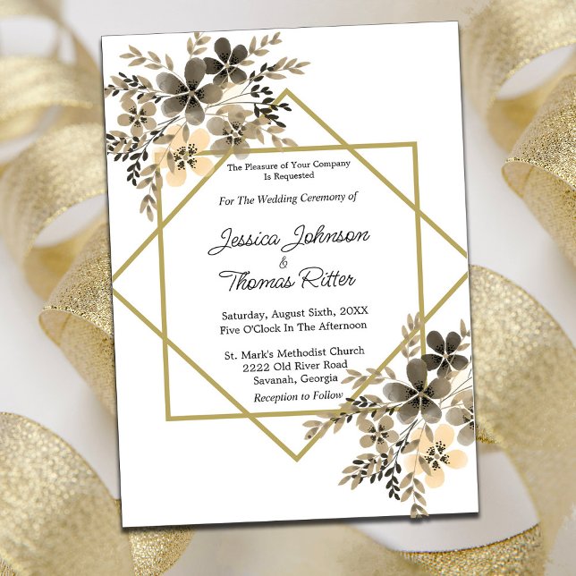 Gold Frame Fall Colors Floral Wedding Invitation (Creator Uploaded)