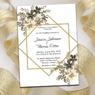 Gold Frame Fall Colours Floral Wedding Invitation