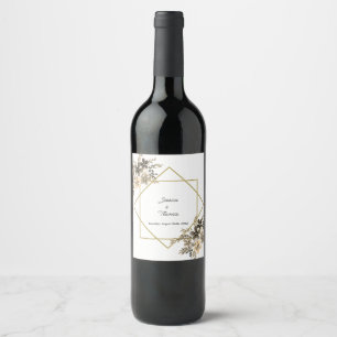 Gold Frame Fall Colours Floral Wedding Reception Wine Label