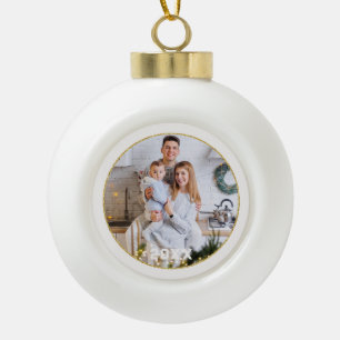 Gold Frame Family Photo Ceramic Christmas Ornament