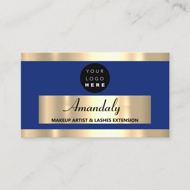  Gold Frame Fashion Beautique Shop Blue Navy Business Card (Front)