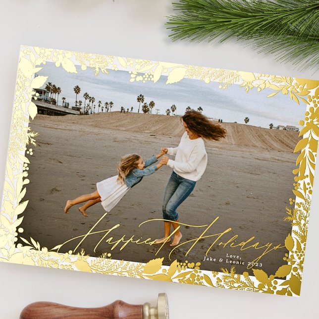 Gold Frame festive christmas traditional HAPPIEST Foil Holiday Card (Creator Uploaded)