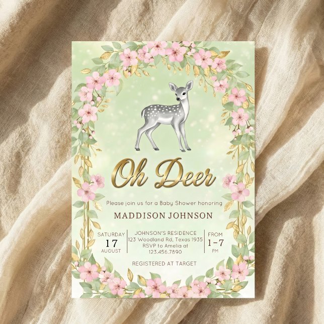 gold frame flower deer baby shower invitation (Creator Uploaded)