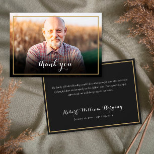 Gold Frame Funeral Photo Elegant Script Thank You Card