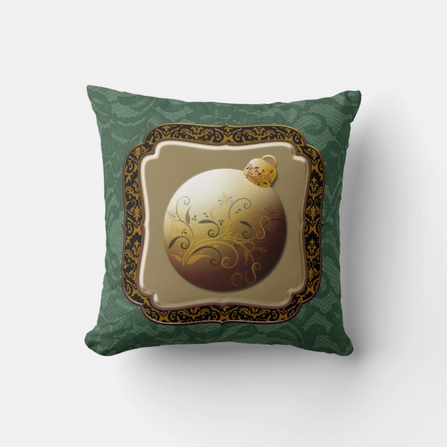 Gold Frame Glass Ornament Emerald Rose Faux Lace Cushion (Front)