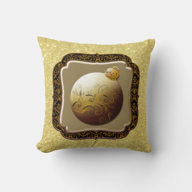 Gold Frame Glass Ornament Gold Faux Glitter Cushion (Front)