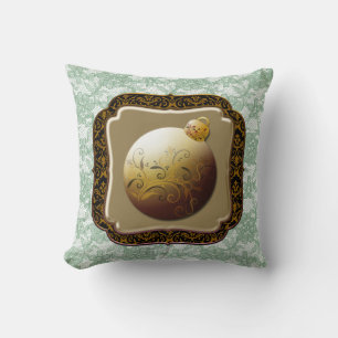 Gold Frame Glass Ornament Green Floral Faux Lace Cushion